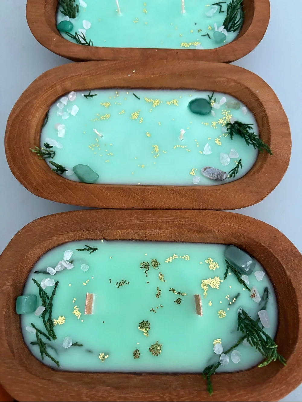 Dough bowl two wick scented candle with crystals and herbs